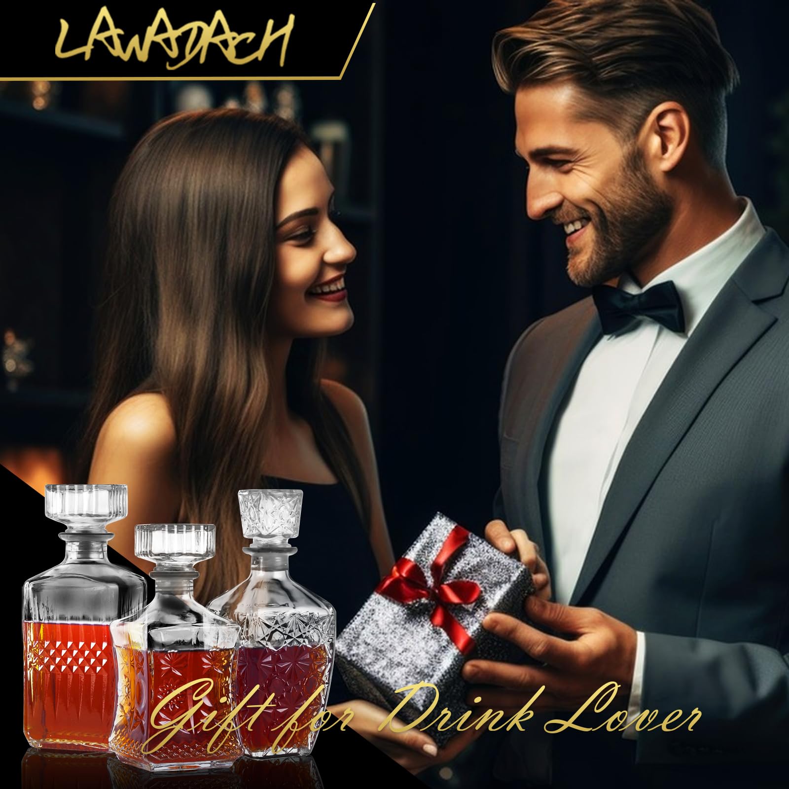 LAWADACH gift box with decanters displayed as ready-to-give present for celebrations
