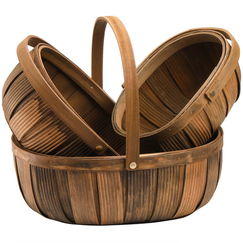 Lawei baskets in use at a picnic filled with bread and fruit showing portability benefit
