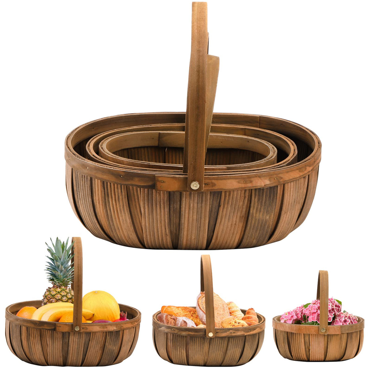 Lawei three-basket set front view showing rustic woven style and coordinated sizes