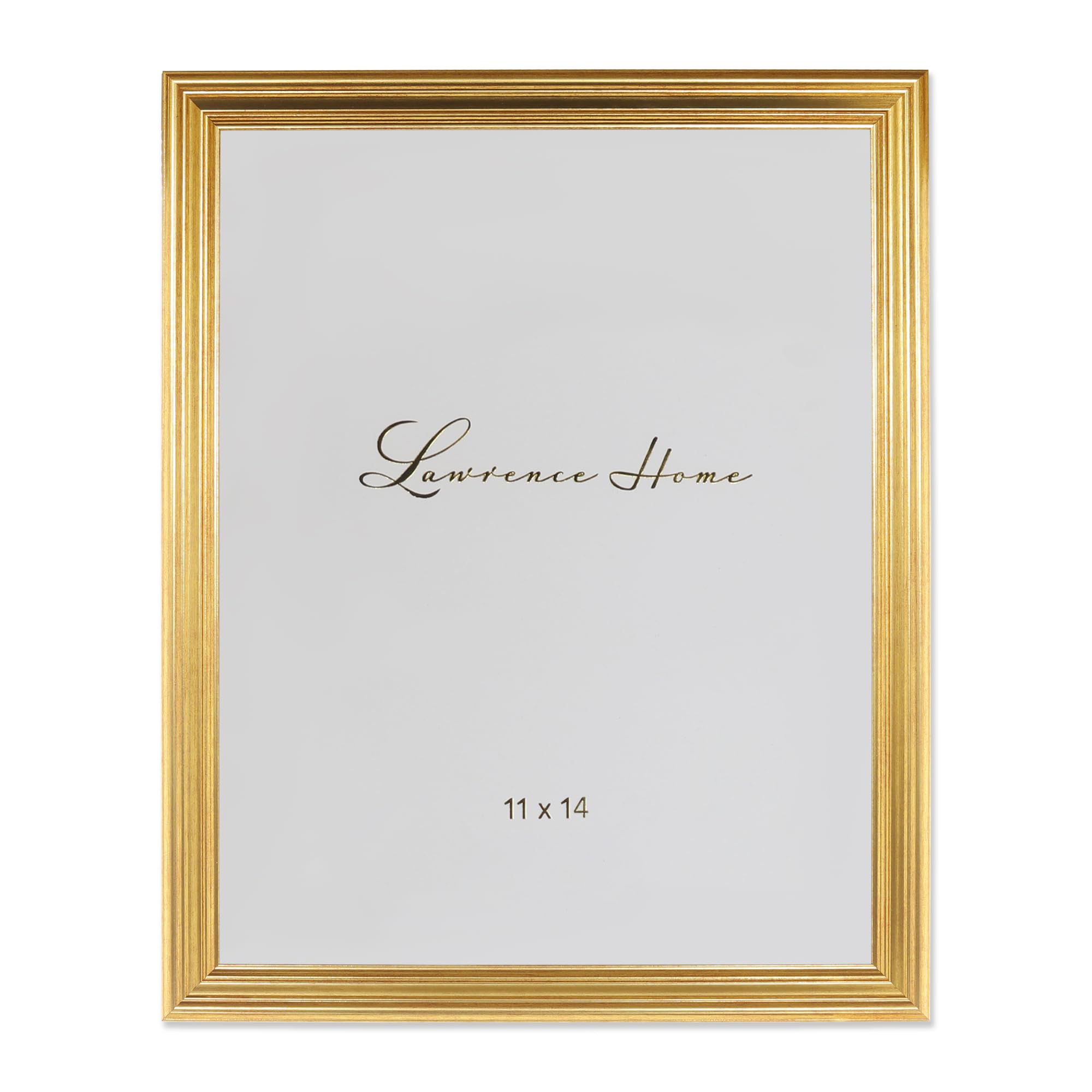 Lawrence Frames front view showing burnished gold frame and glass protecting photo
