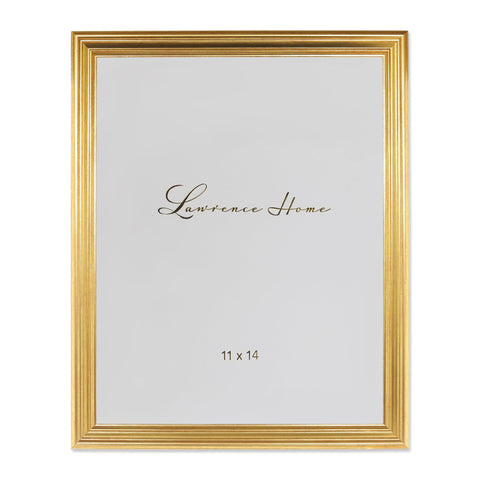 Lawrence Frames front view showing burnished gold frame and glass protecting photo