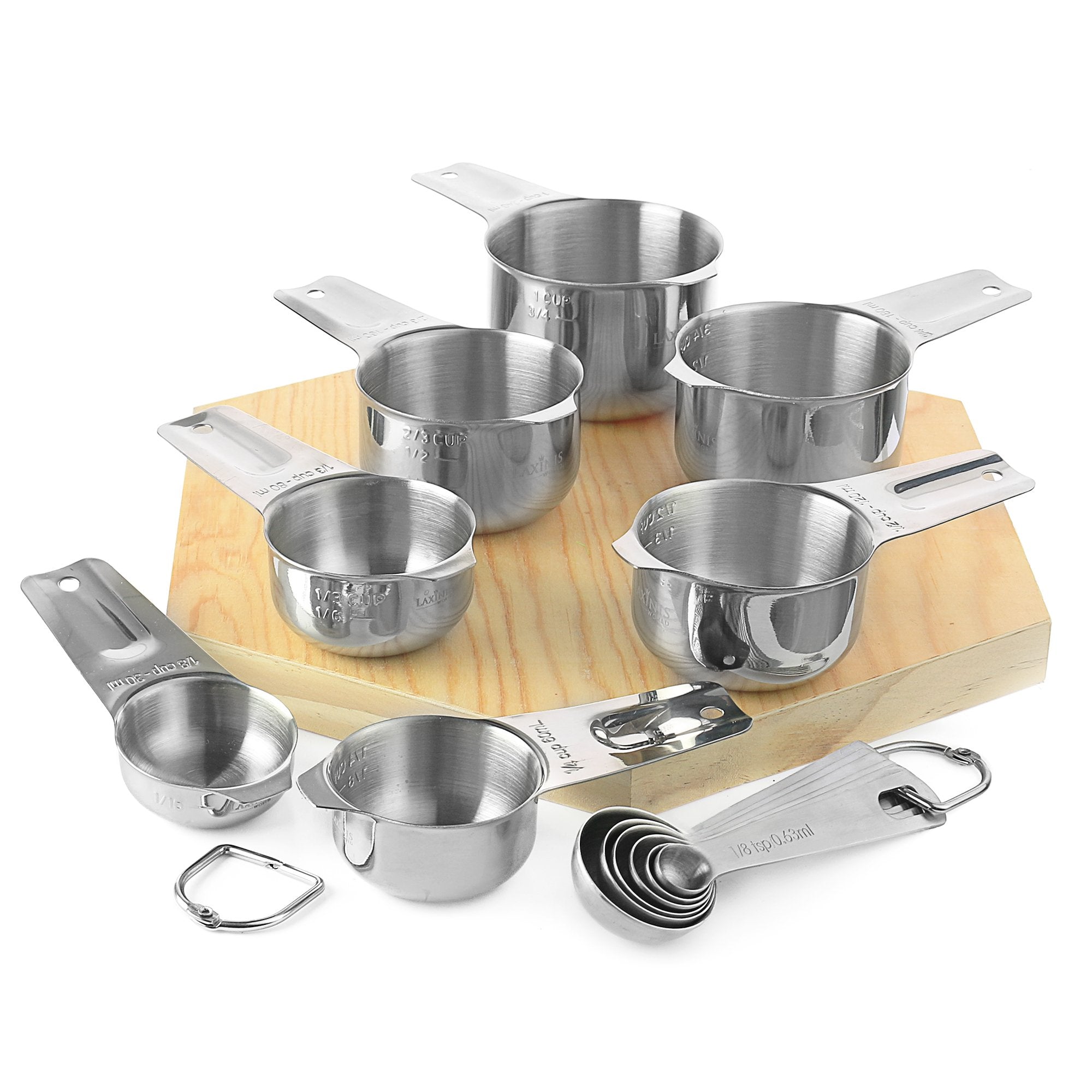 Laxinis World nested cups and spoons on detachable ring for compact storage