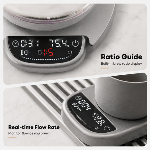 LAYBIRD MagAttach Pro close-up display showing timer and weight for accurate brewing