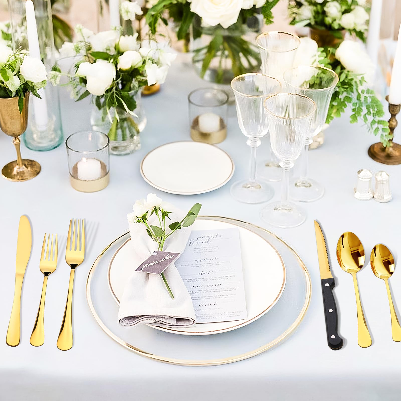 LayHyand full table setting arranged for eight with coordinated cutlery