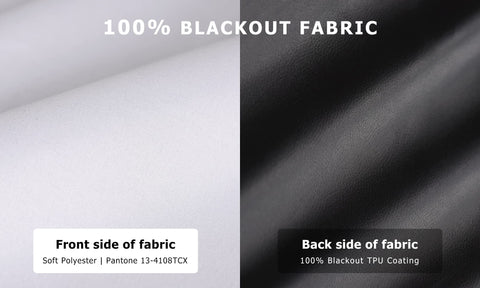 LazBlinds fabric close-up showing blackout backing texture and complete light blocking