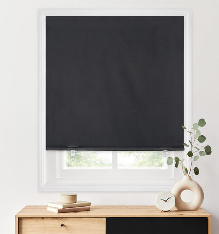 LazBlinds front view showing full blackout roller shade for room-darkening benefit