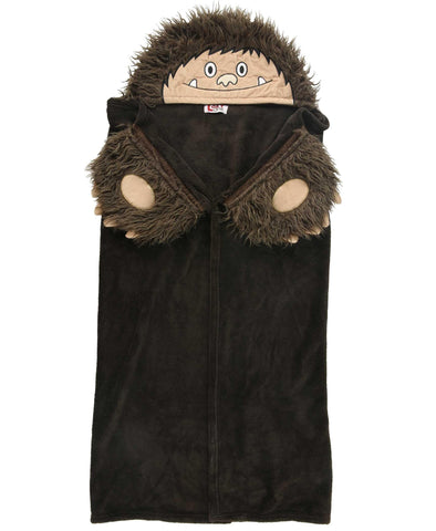 Lazy One Bigfoot hood close-up with embroidered face adding character and fun