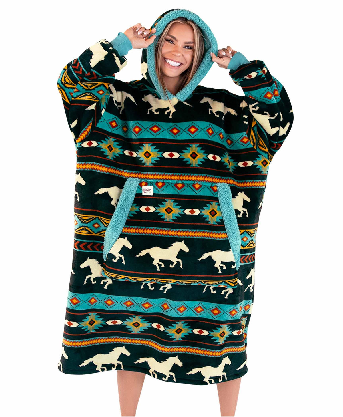 Lazy One horse front view showing oversized fit and coverage