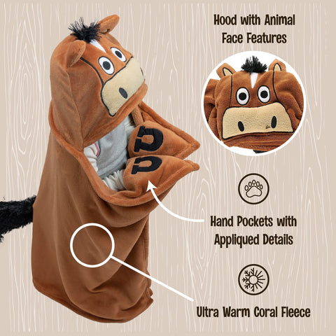 Lazy One child wearing blanket demonstrating size and coverage