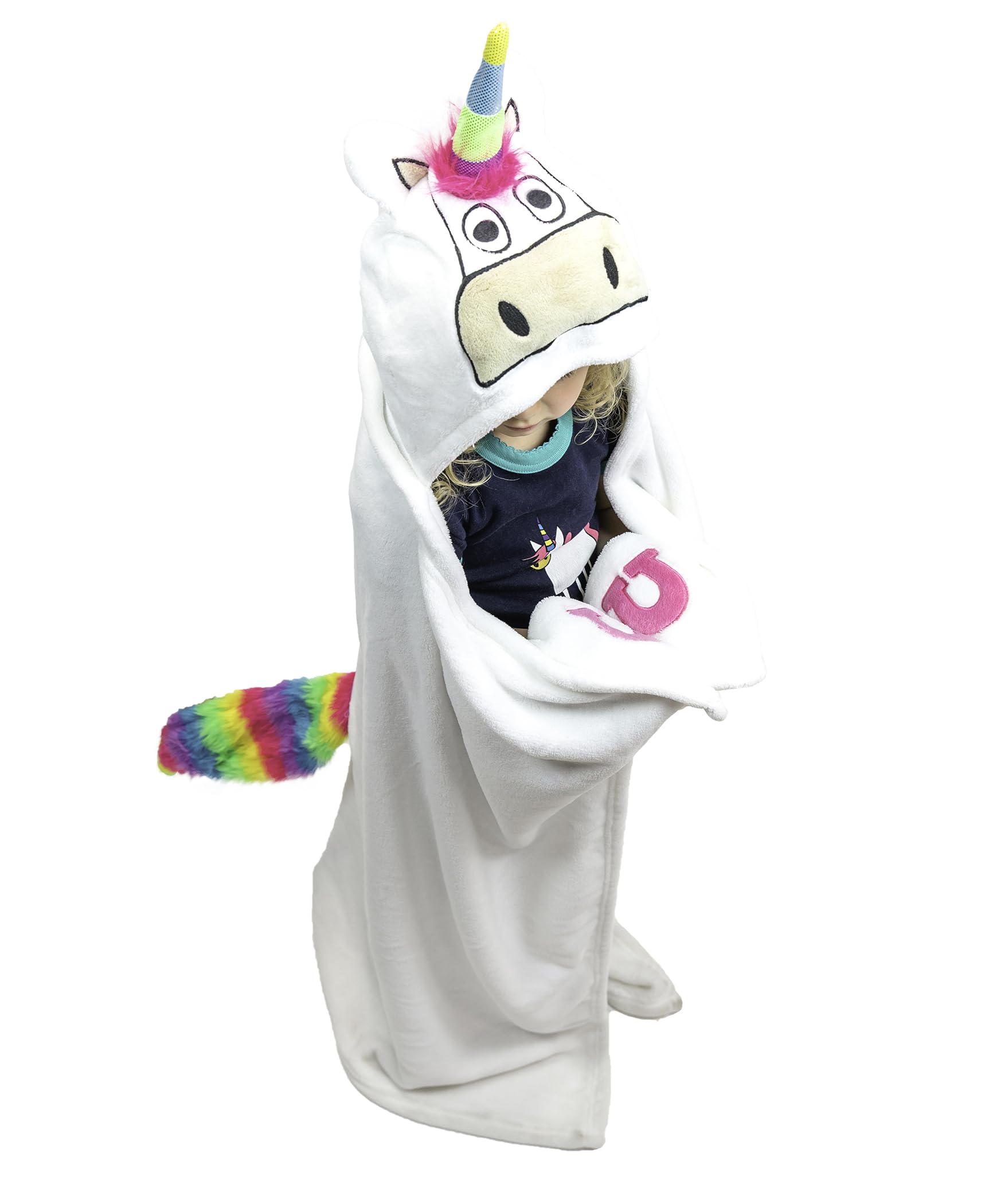 Lazy One unicorn front view shows full cozy wearable blanket and playful design
