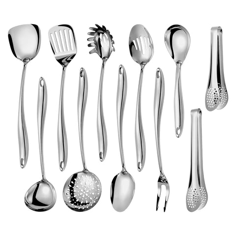 Lazycorner front view of 11-piece set showing polished finish and tool variety for cohesive kitchen style