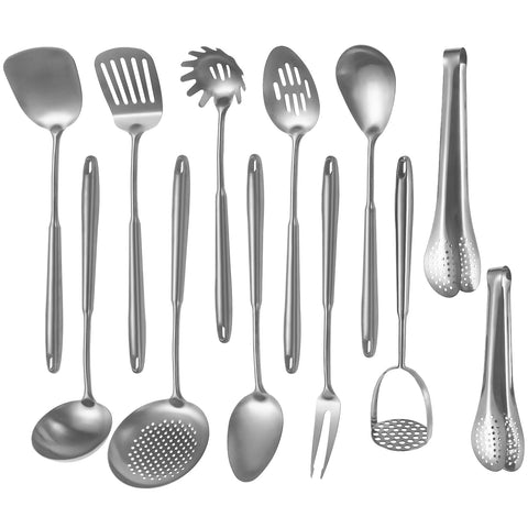 lazycorner front view of 12-piece stainless set showing all tools and polished finish benefits