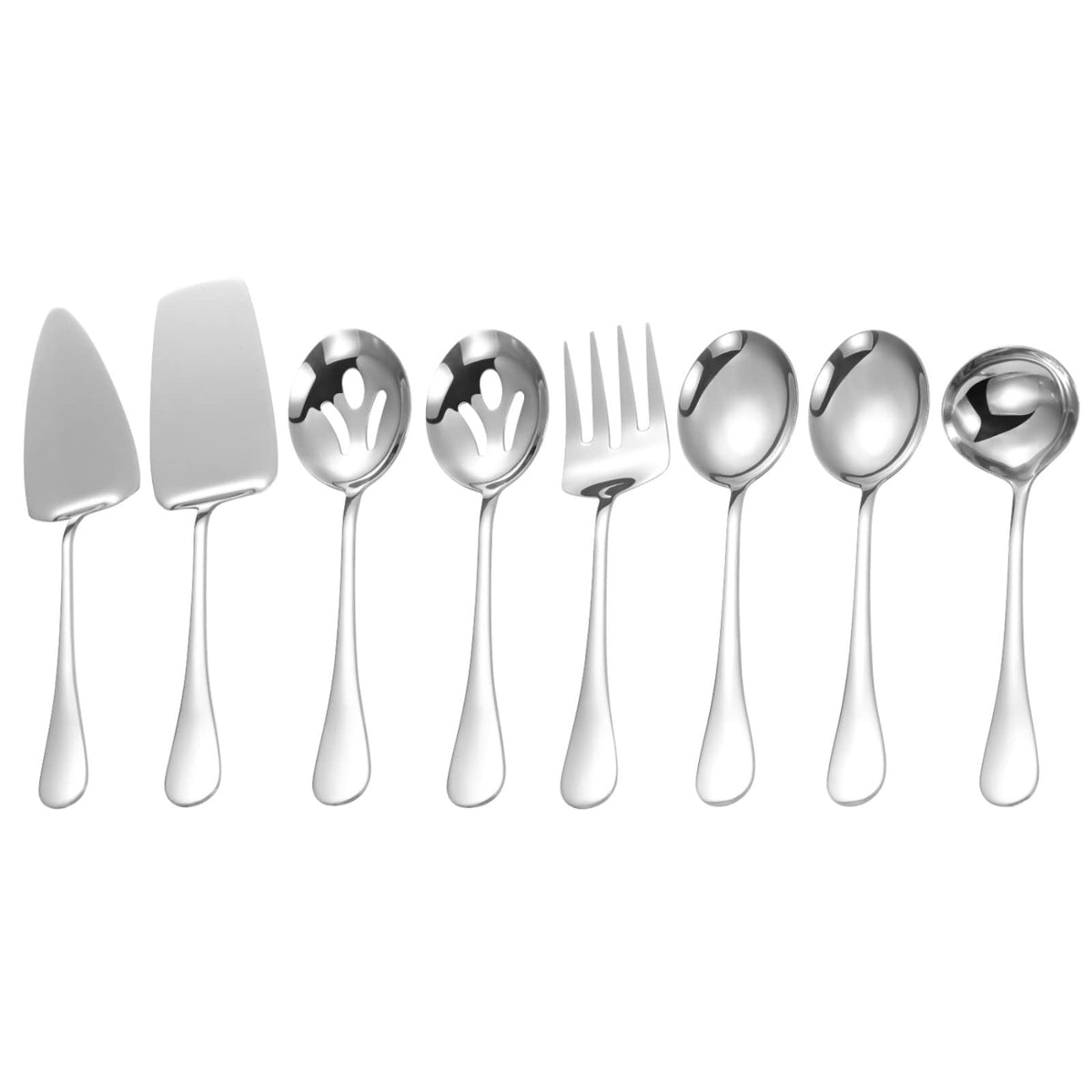 Lazycorner full 8-piece serving set front view showing polished utensils and organized layout