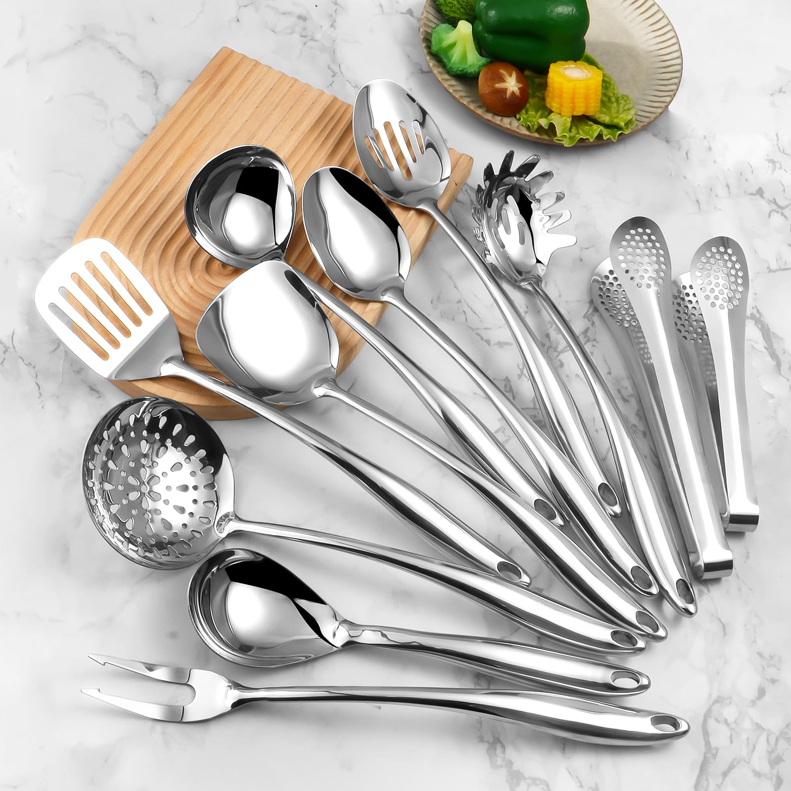 Lazycorner utensils beside frying pan showing scale and long reach for deep pots and pans