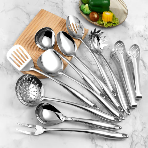 Lazycorner utensils beside frying pan showing scale and long reach for deep pots and pans
