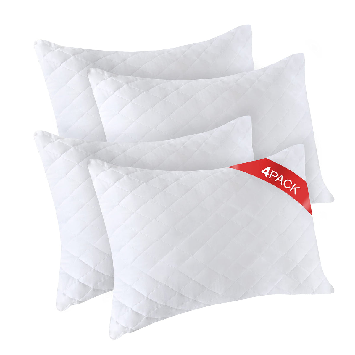 LB LAURA BENASSE front view of four pillows showing packaging and neat presentation benefit