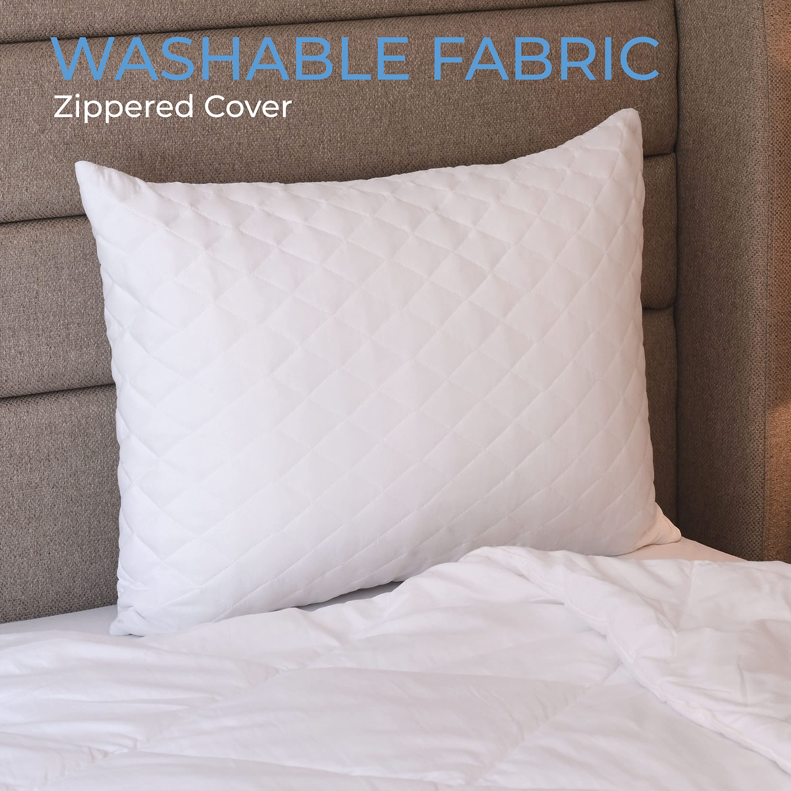 LB LAURA BENASSE side view of pillow supporting head showing gentle neck support benefit