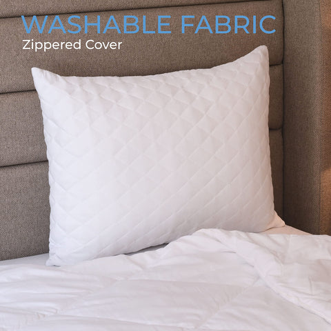 LB LAURA BENASSE side view of pillow supporting head showing gentle neck support benefit