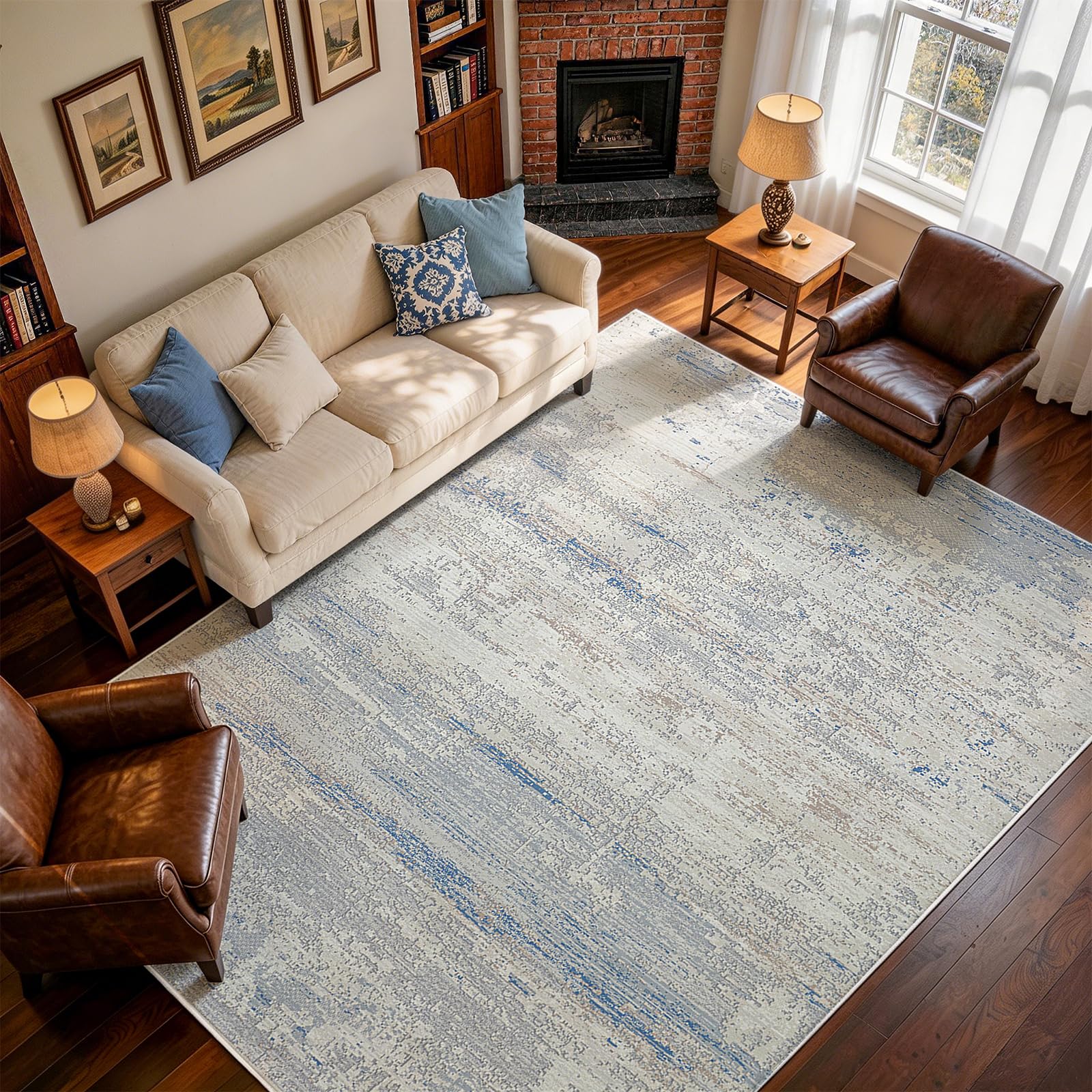 Lbris front view of 9x12 neutral rug shows size and classic style benefit