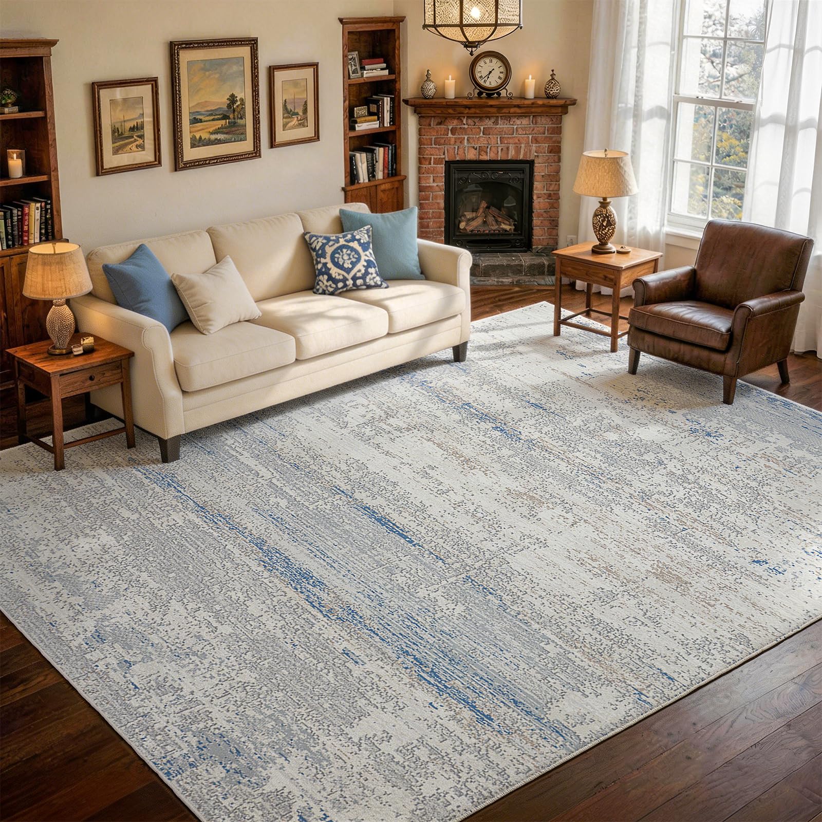 Lbris rug styled in living room adding warmth and cohesive decor