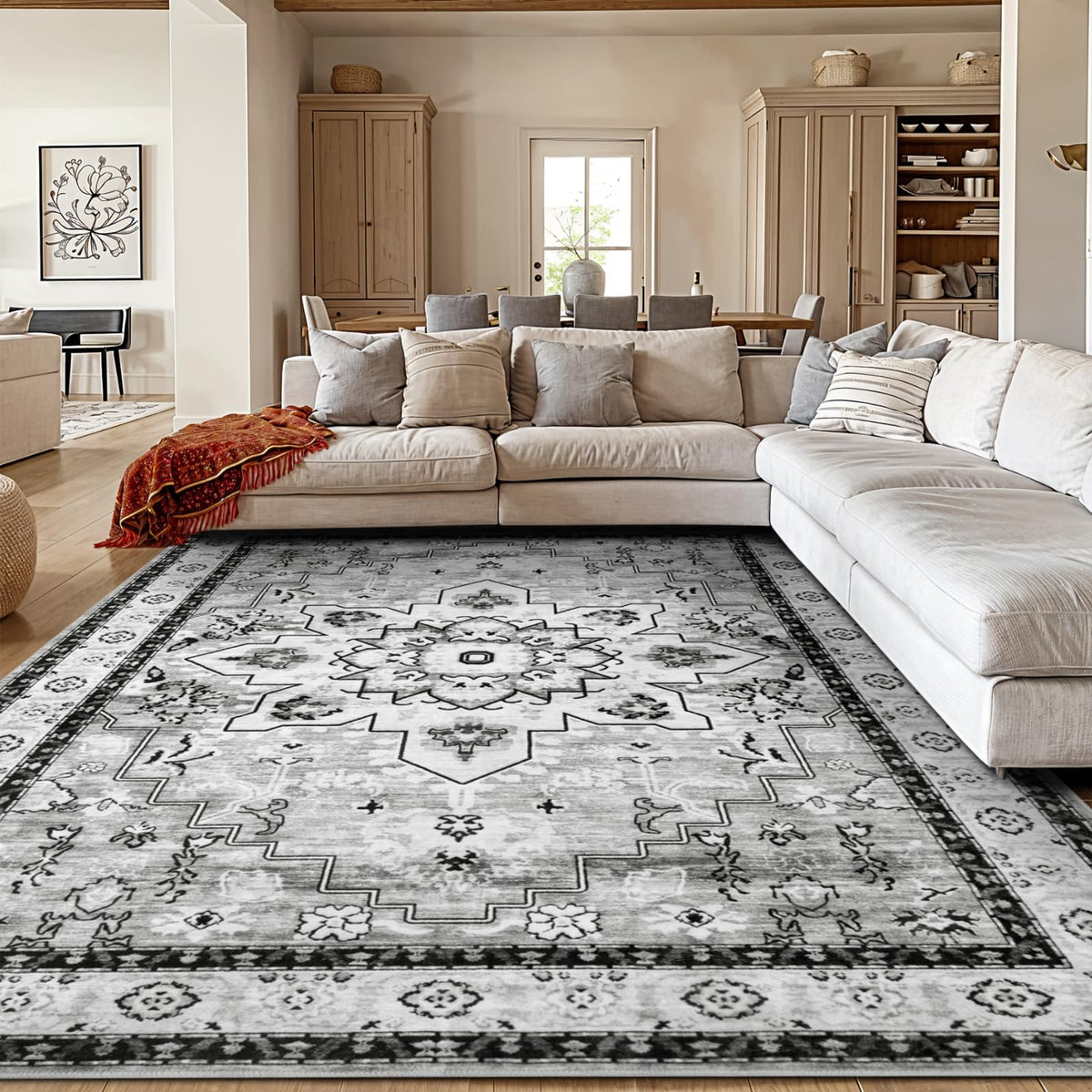 LBRO2M front view of 8x10 gray rug shows design and durability