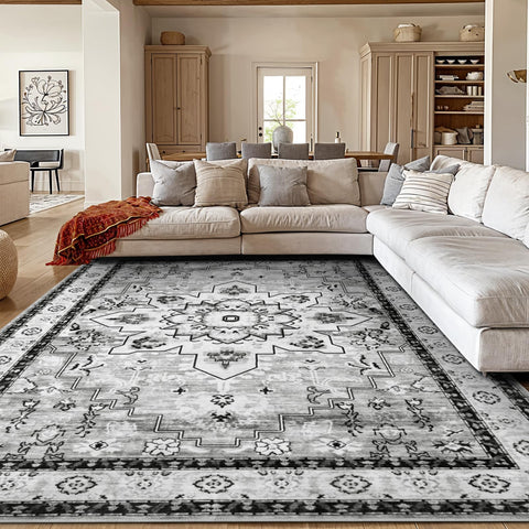 LBRO2M front view of 8x10 gray rug shows design and durability