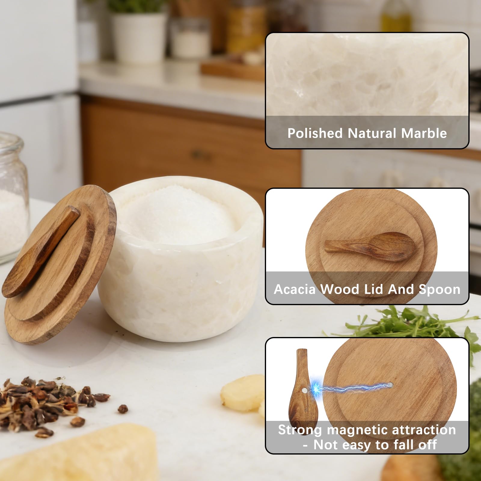 Lc.Courage magnetic spoon attached to lid demonstrating tidy storage and easy access benefit