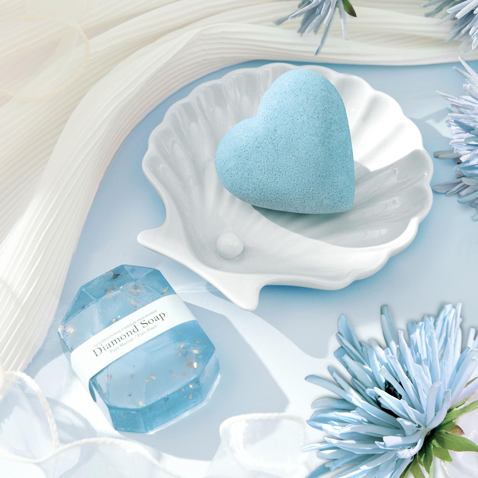 LE CADEAU bath bomb and handmade soap close-up offering gentle skin pampering