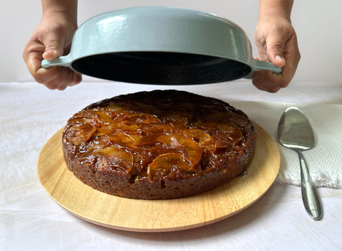 Le Creuset pan in use on stovetop with one-pan meal demonstrating even heat benefit