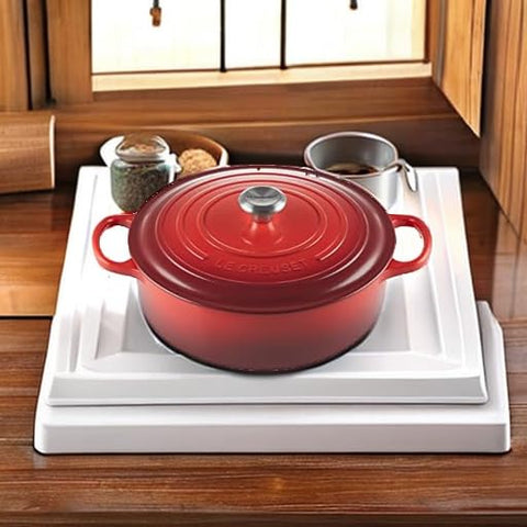 Le Creuset in-use on stovetop demonstrating even heat and searing performance