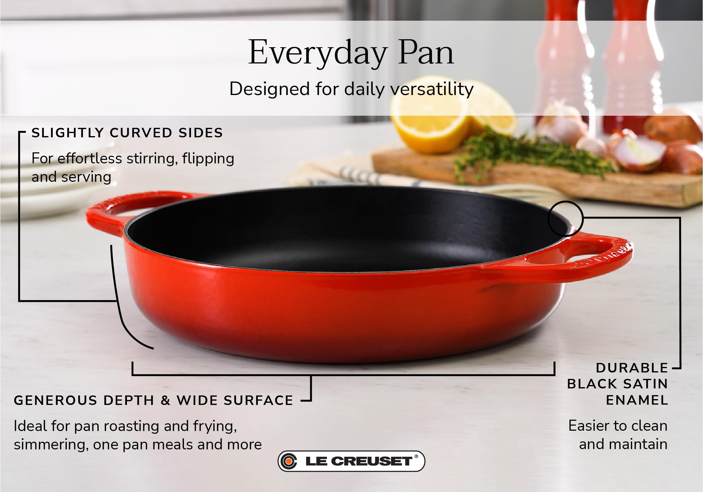 Le Creuset black satin interior enamel close-up showing smooth surface and better release benefit