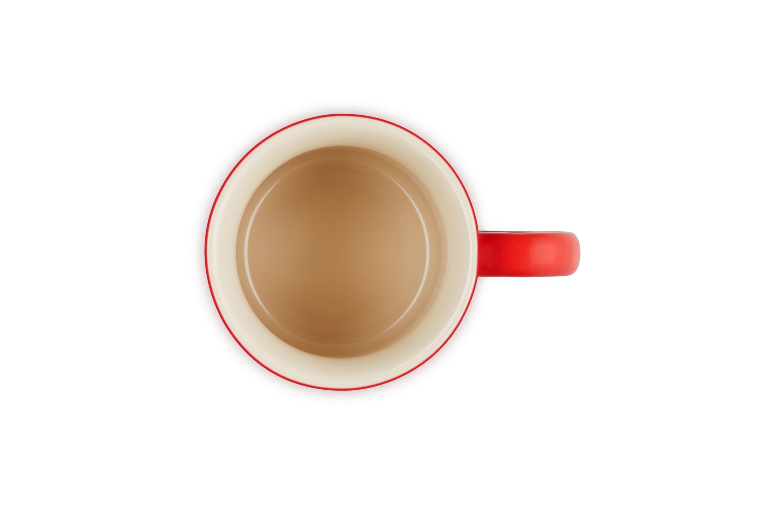 Le Creuset top view filled with coffee demonstrating generous 14 oz capacity