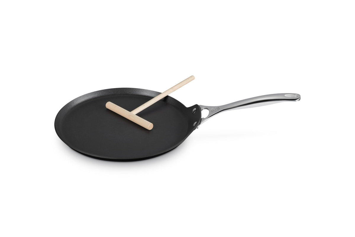 Le Creuset crepe pan front view showing profile and finish for reliable cooking