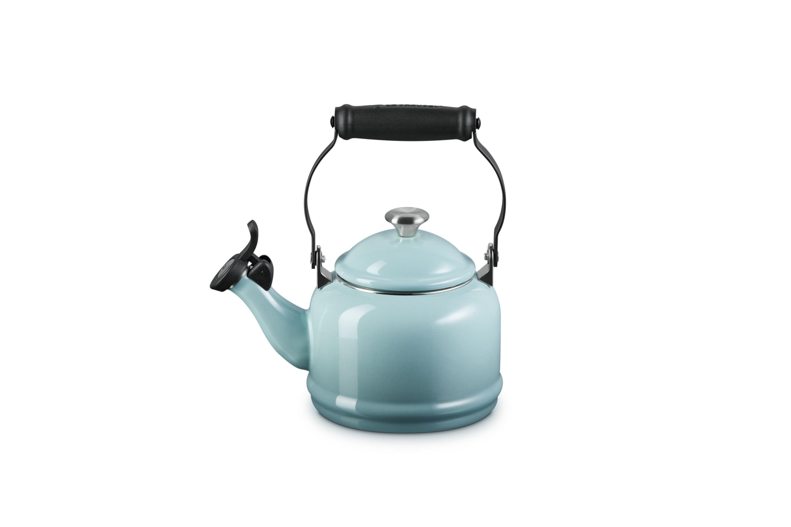 Le Creuset spout and fixed whistle close-up for audible boil notification