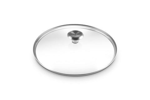Le Creuset glass lid on 11" fry pan in kitchen illustrating convenient visual monitoring