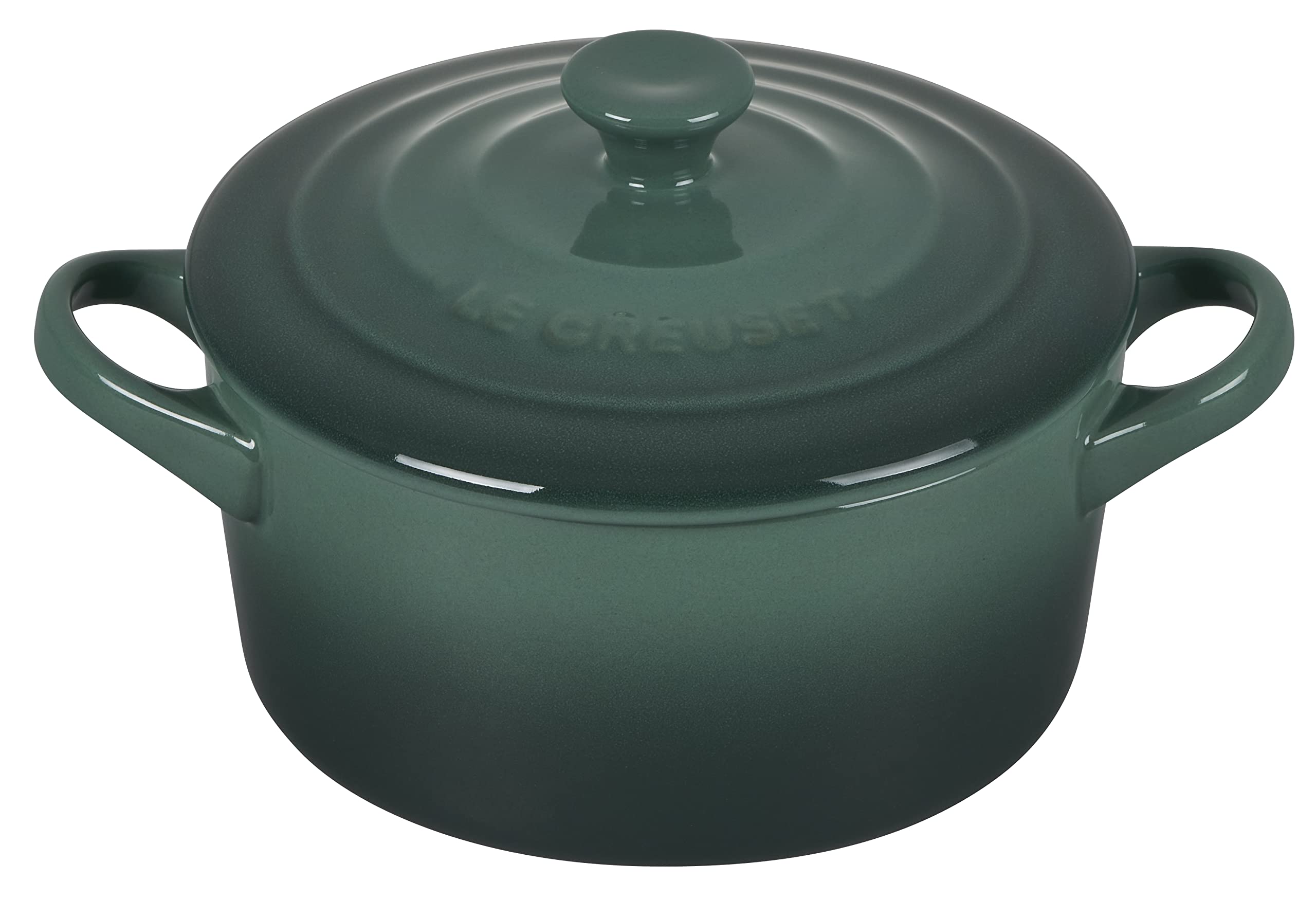 Le Creuset close-up of Artichaut glaze texture showing stain-resistant finish and durability