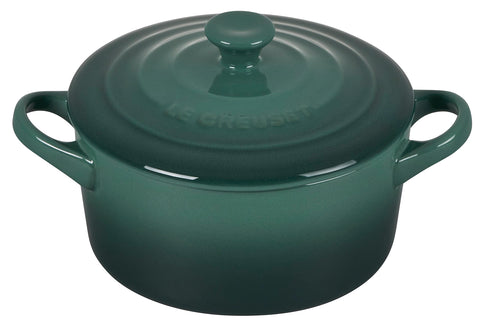Le Creuset close-up of Artichaut glaze texture showing stain-resistant finish and durability