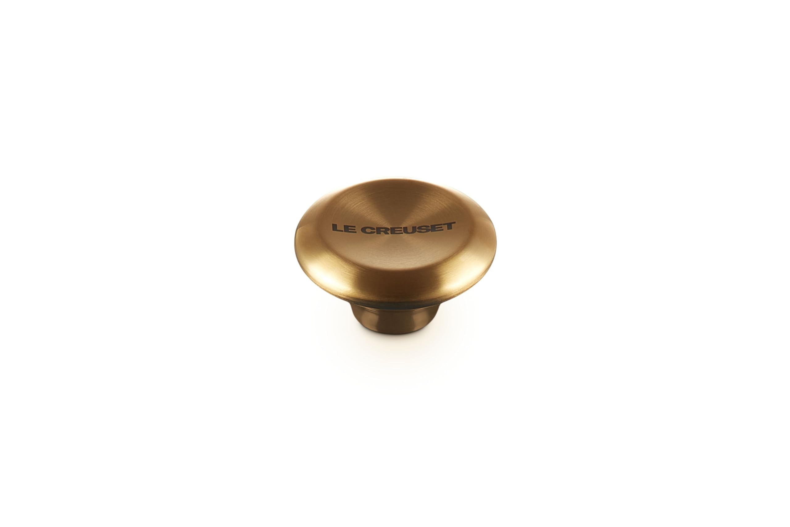 Le Creuset gold stainless knob front view showing stylish finish and durable design