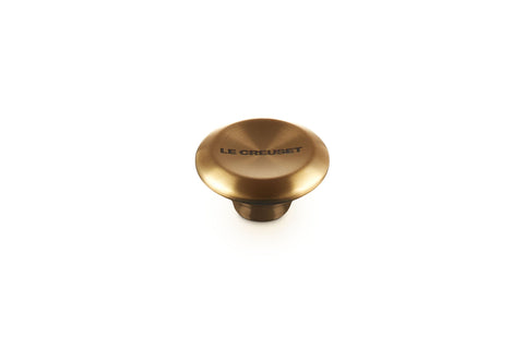 Le Creuset gold stainless knob front view showing stylish finish and durable design