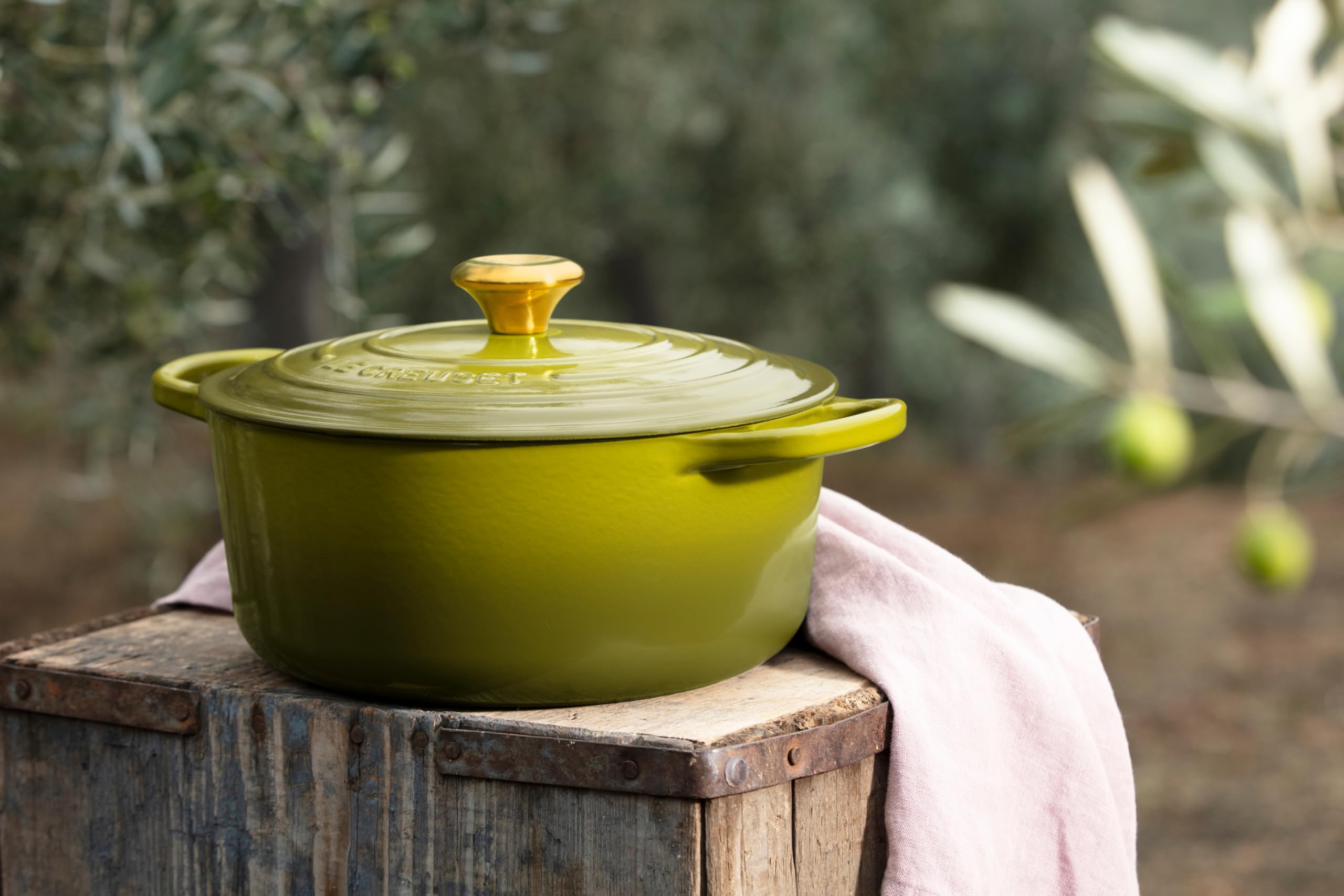 Le Creuset gold knob in kitchen lifestyle scene adding elegance and coordination