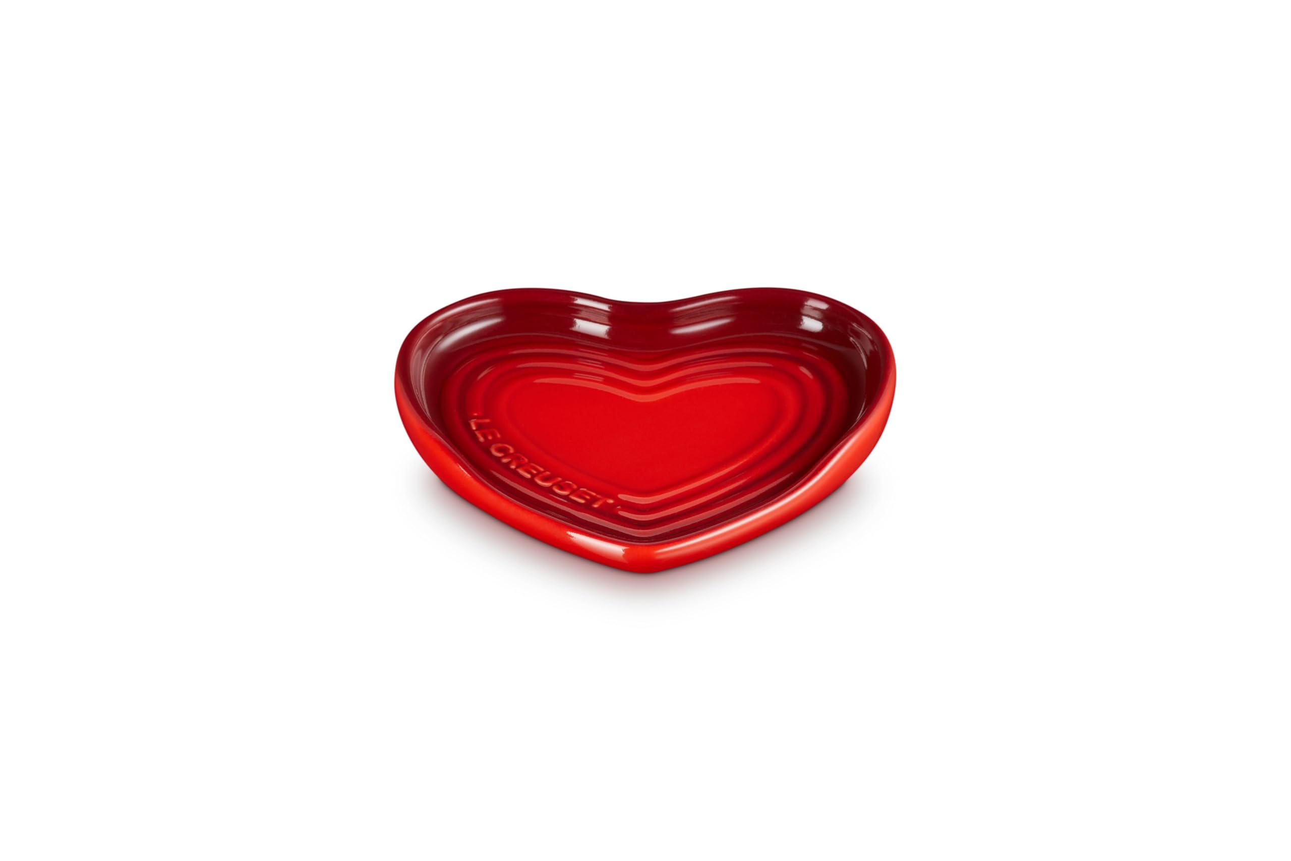 Le Creuset heart spoon rest front view showing Cerise color and tidy countertops benefit