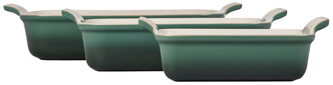Le Creuset stacked dishes showing three sizes for versatile portioning benefit