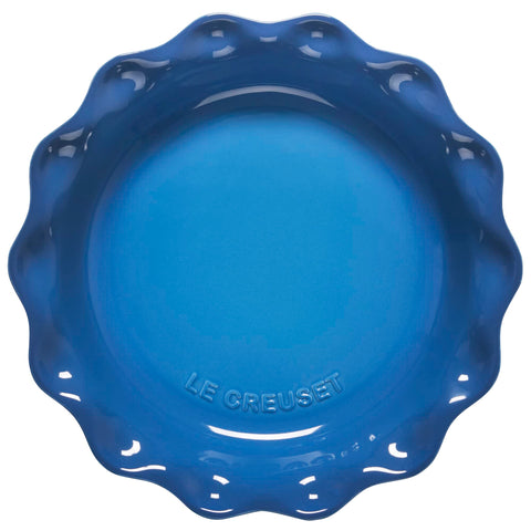 Le Creuset Heritage Pie Dish inside oven baking a quiche, reliable heat distribution benefit