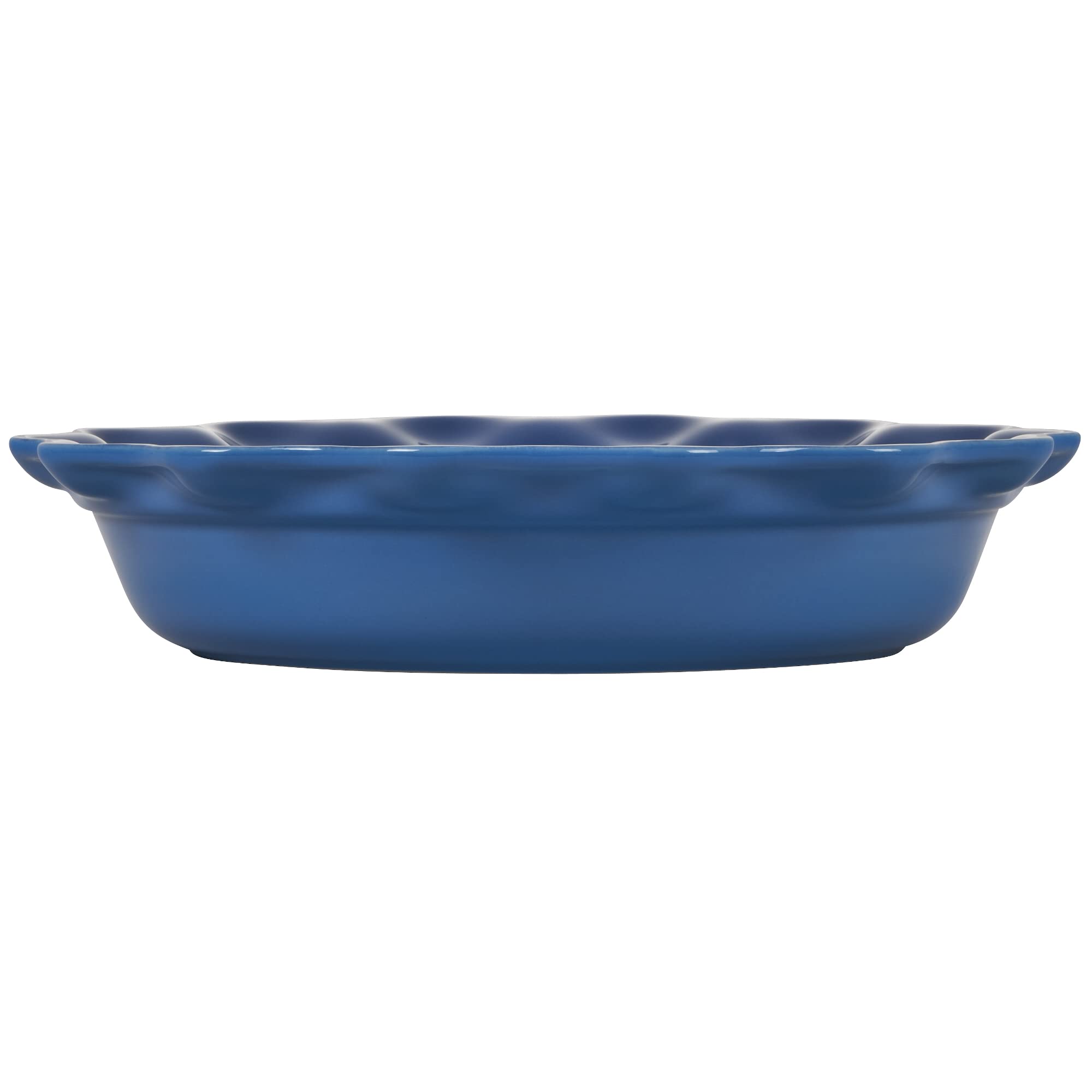 Le Creuset Heritage Pie Dish on table with sliced pie, attractive oven-to-table presentation benefit