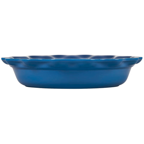 Le Creuset Heritage Pie Dish on table with sliced pie, attractive oven-to-table presentation benefit