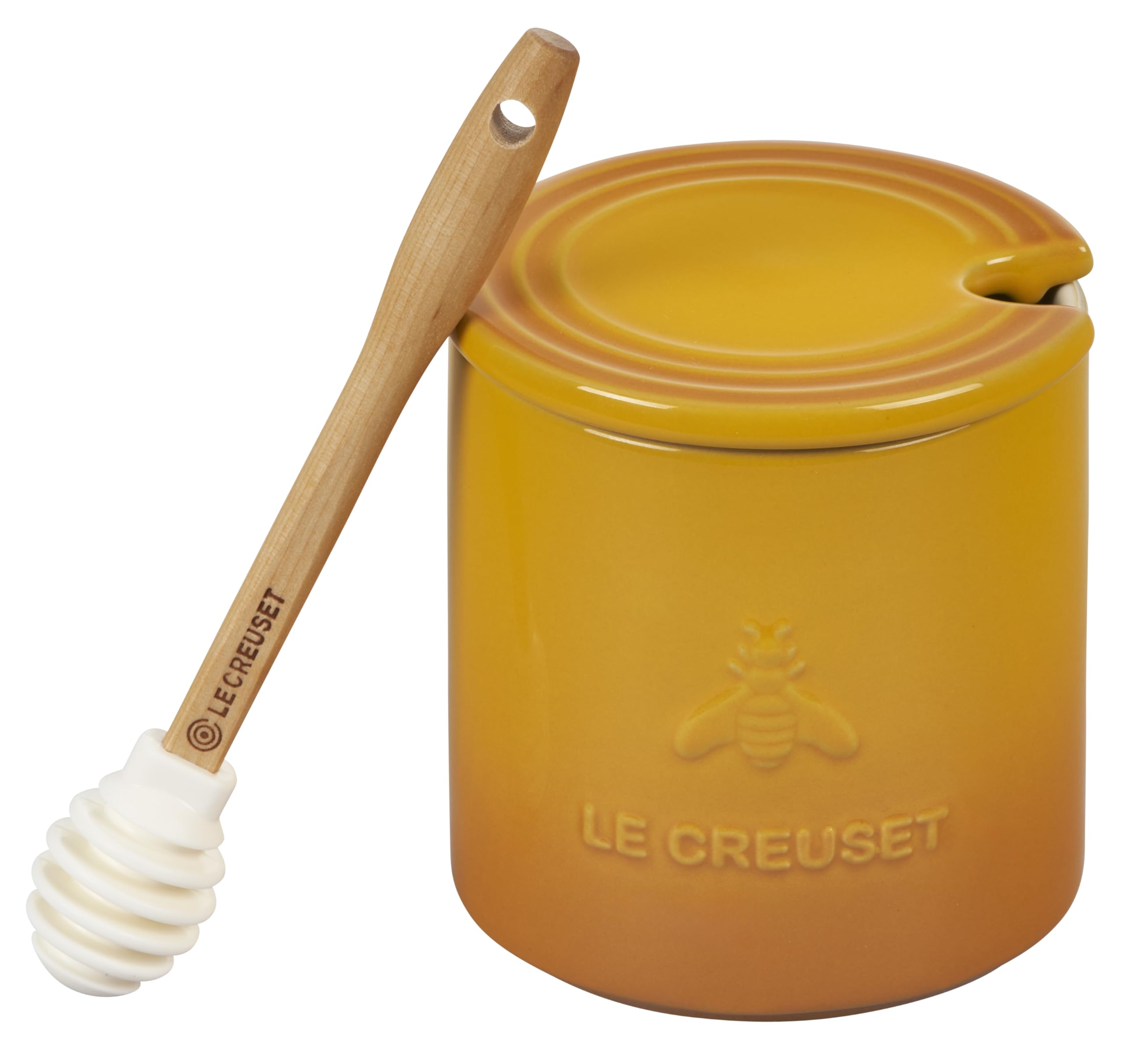 Le Creuset honey pot front view showing clean design and easy access