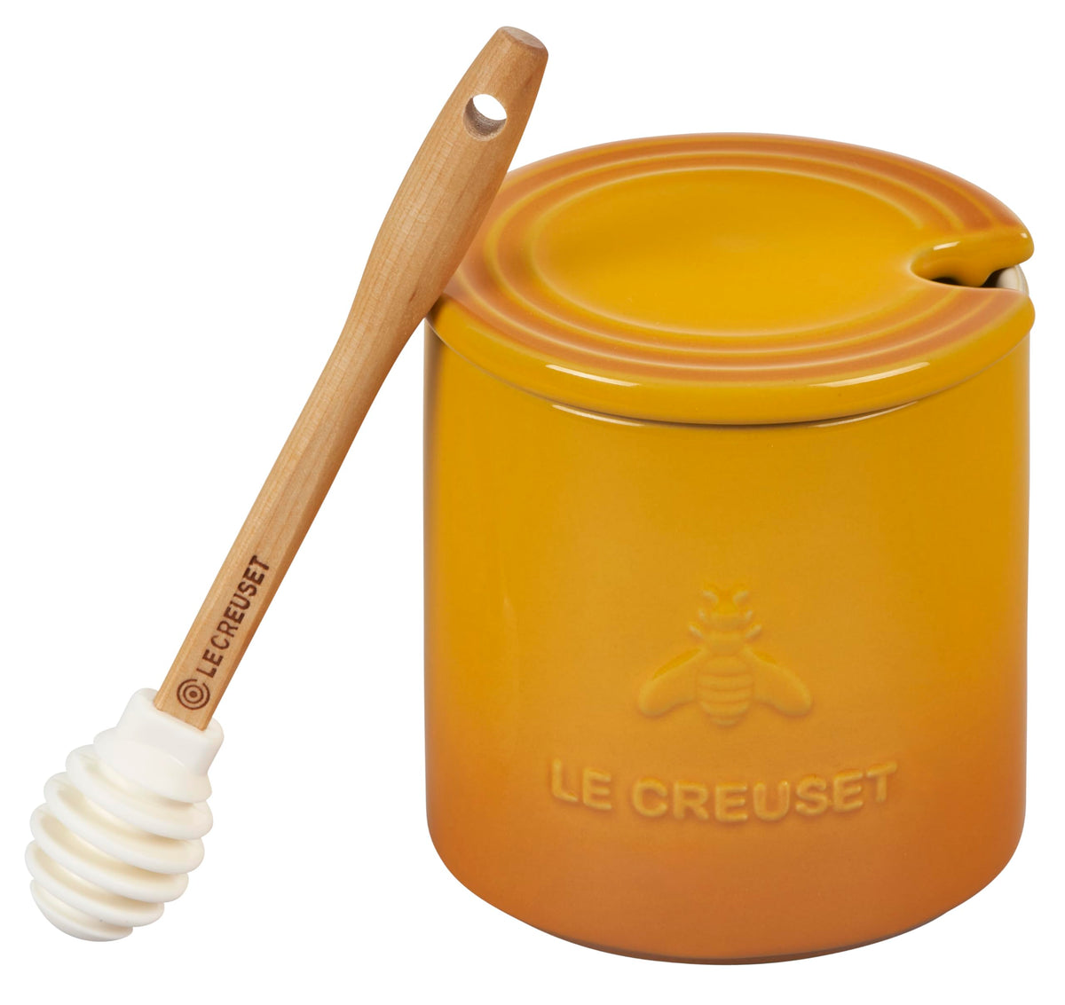 Le Creuset honey pot front view showing clean design and easy access
