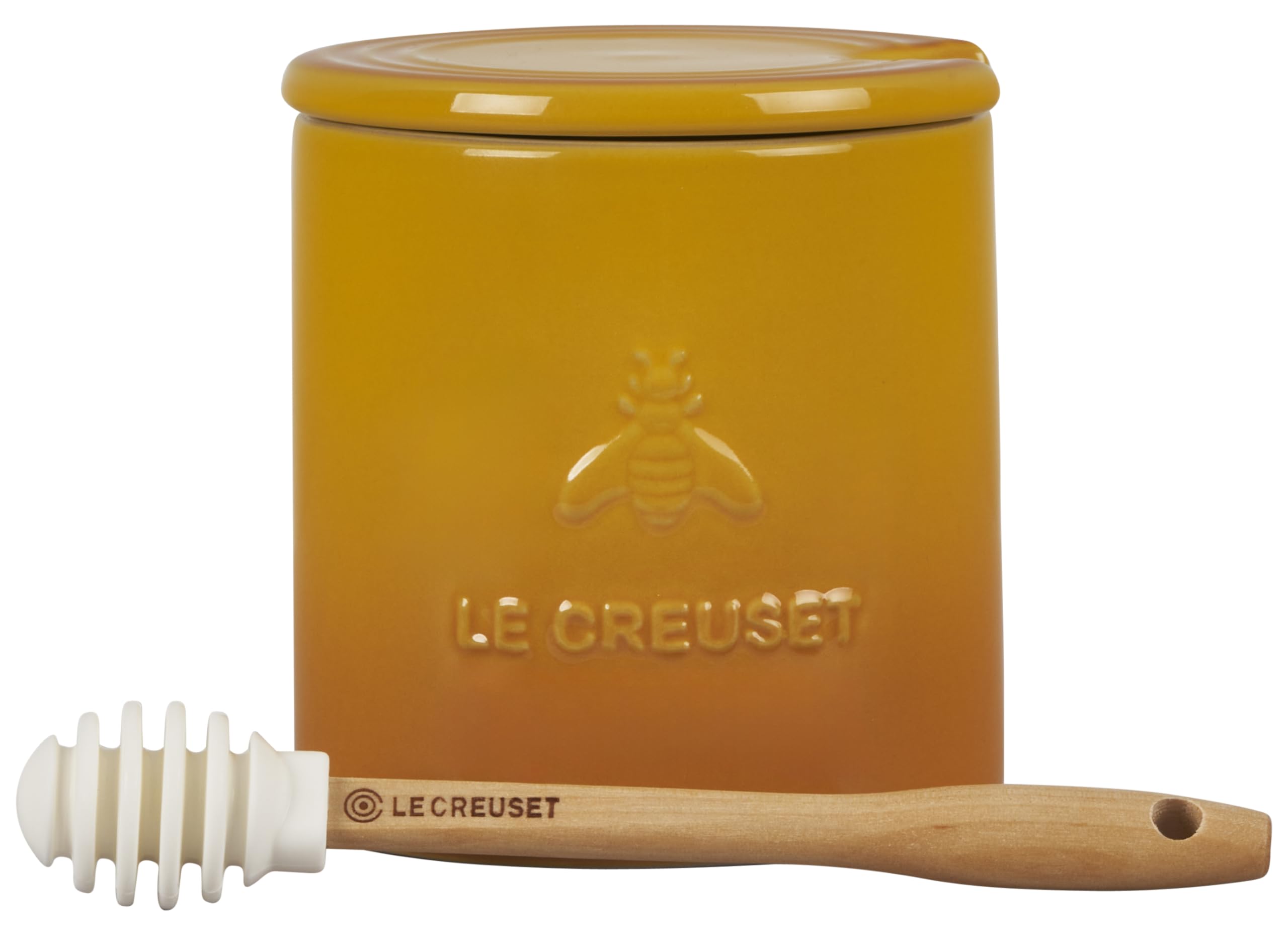 Le Creuset honey pot with silicone dipper detail for drip-free serving