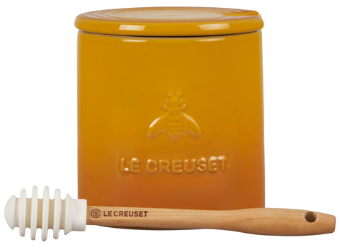 Le Creuset honey pot with silicone dipper detail for drip-free serving