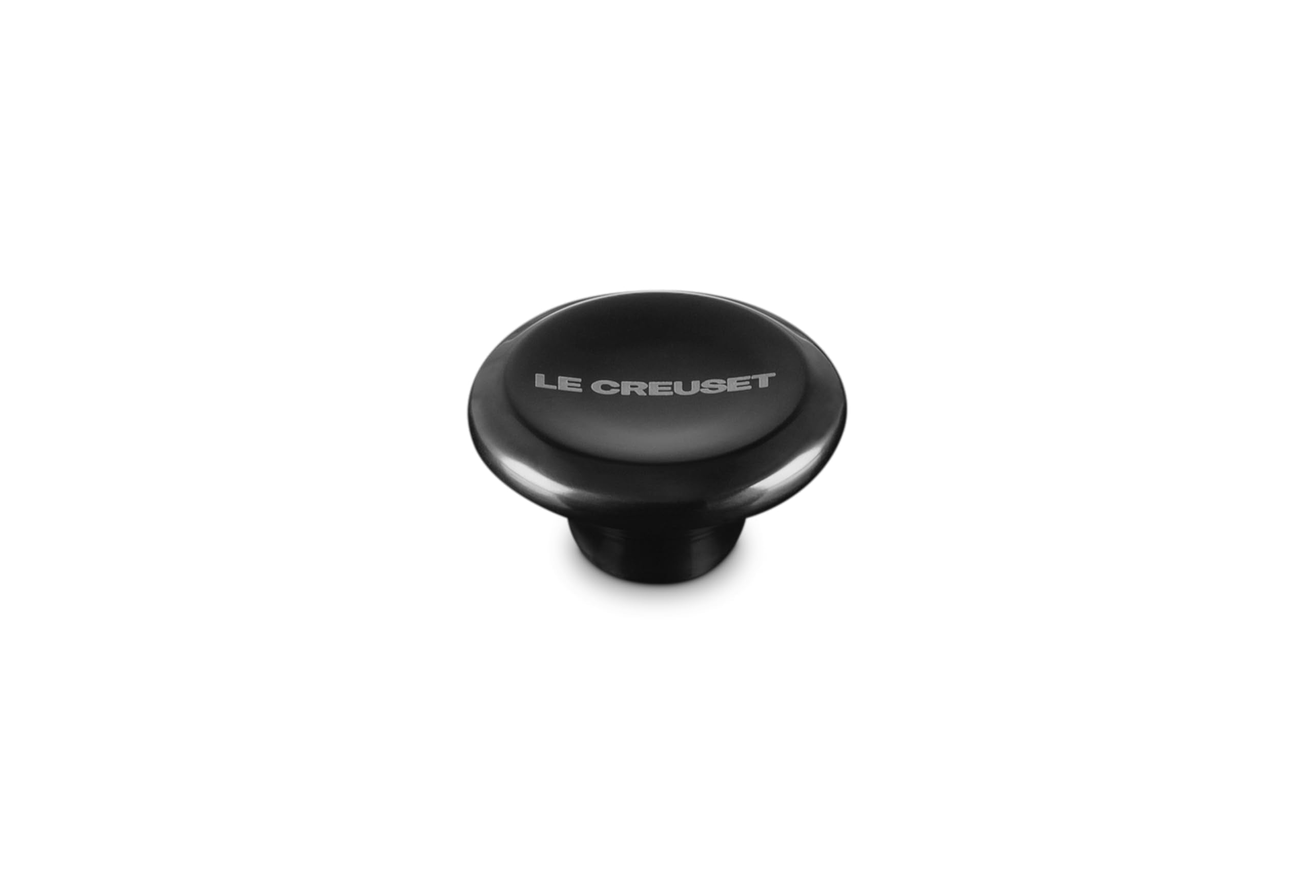 Le Creuset front view of black nickel knob adding modern style